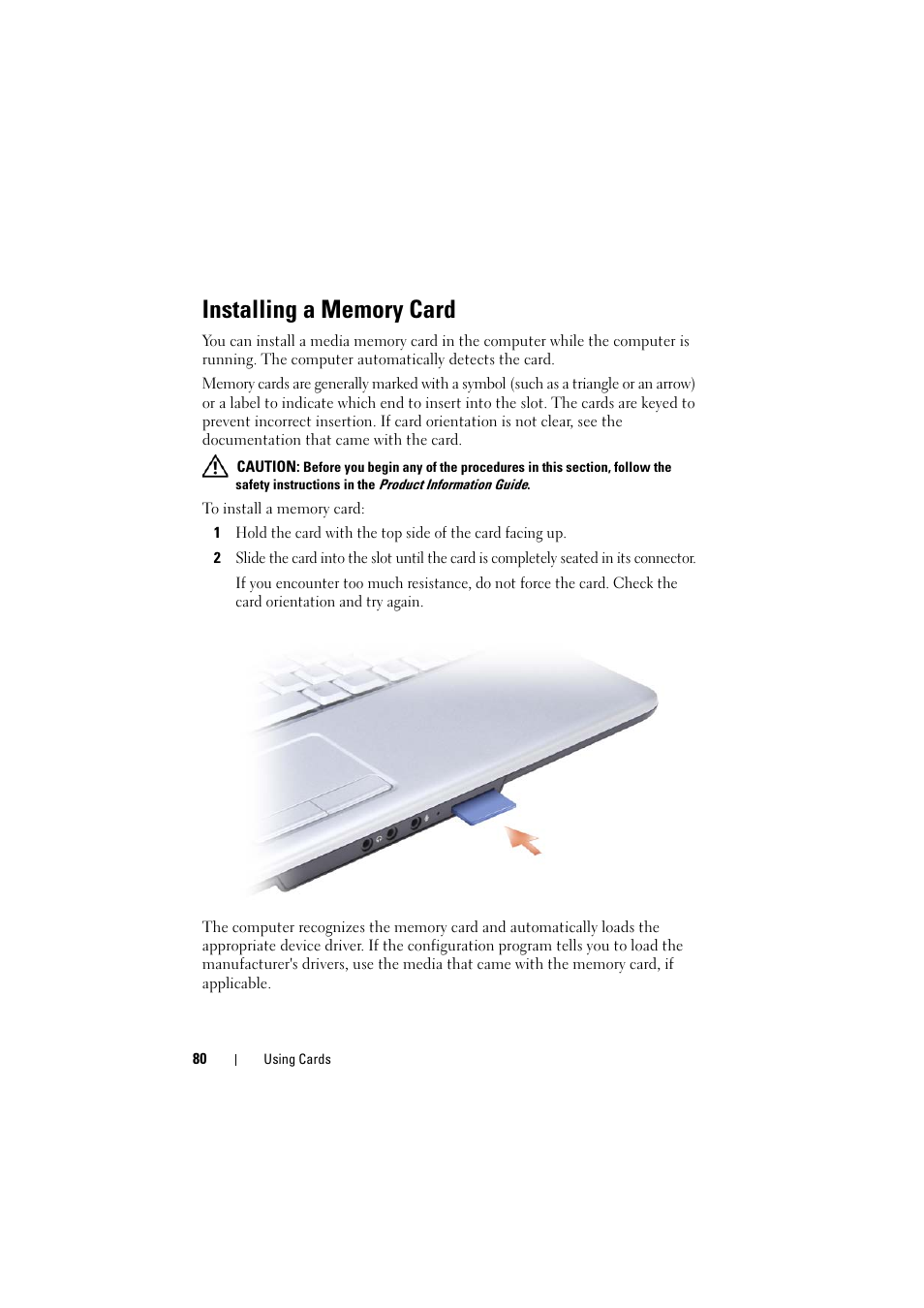 Installing a memory card | Dell Inspiron 1526 (Late 2007) User Manual | Page 80 / 206