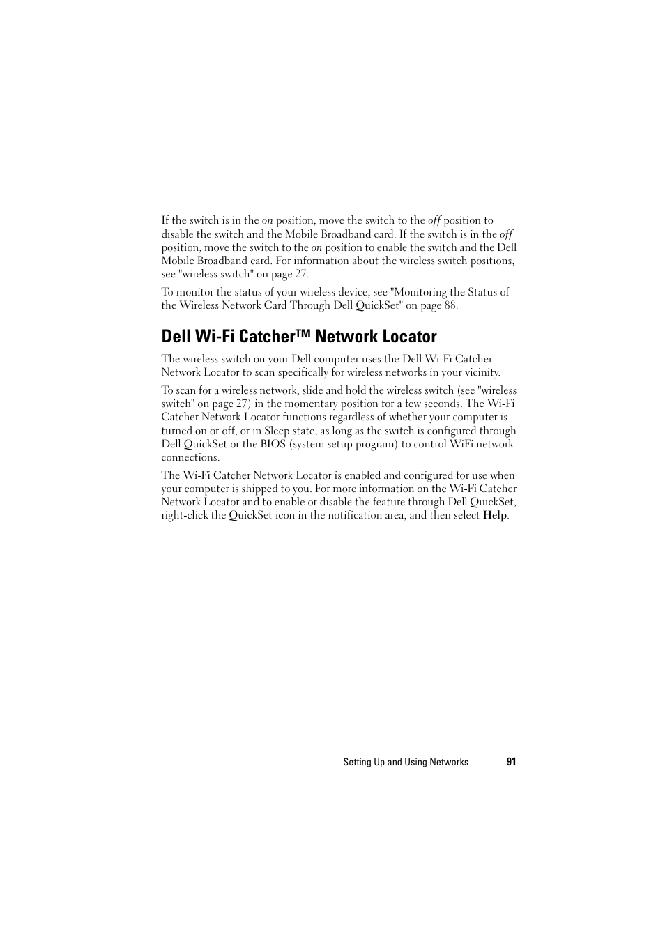 Dell wi-fi catcher™ network locator | Dell Inspiron 1526 (Late 2007) User Manual | Page 91 / 206