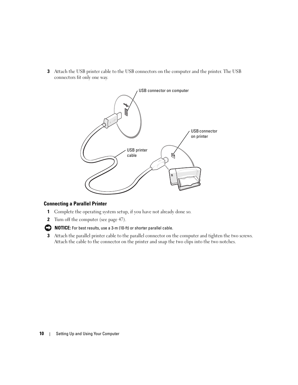 Connecting a parallel printer | Dell Dimension 1100/B110 User Manual | Page 10 / 116