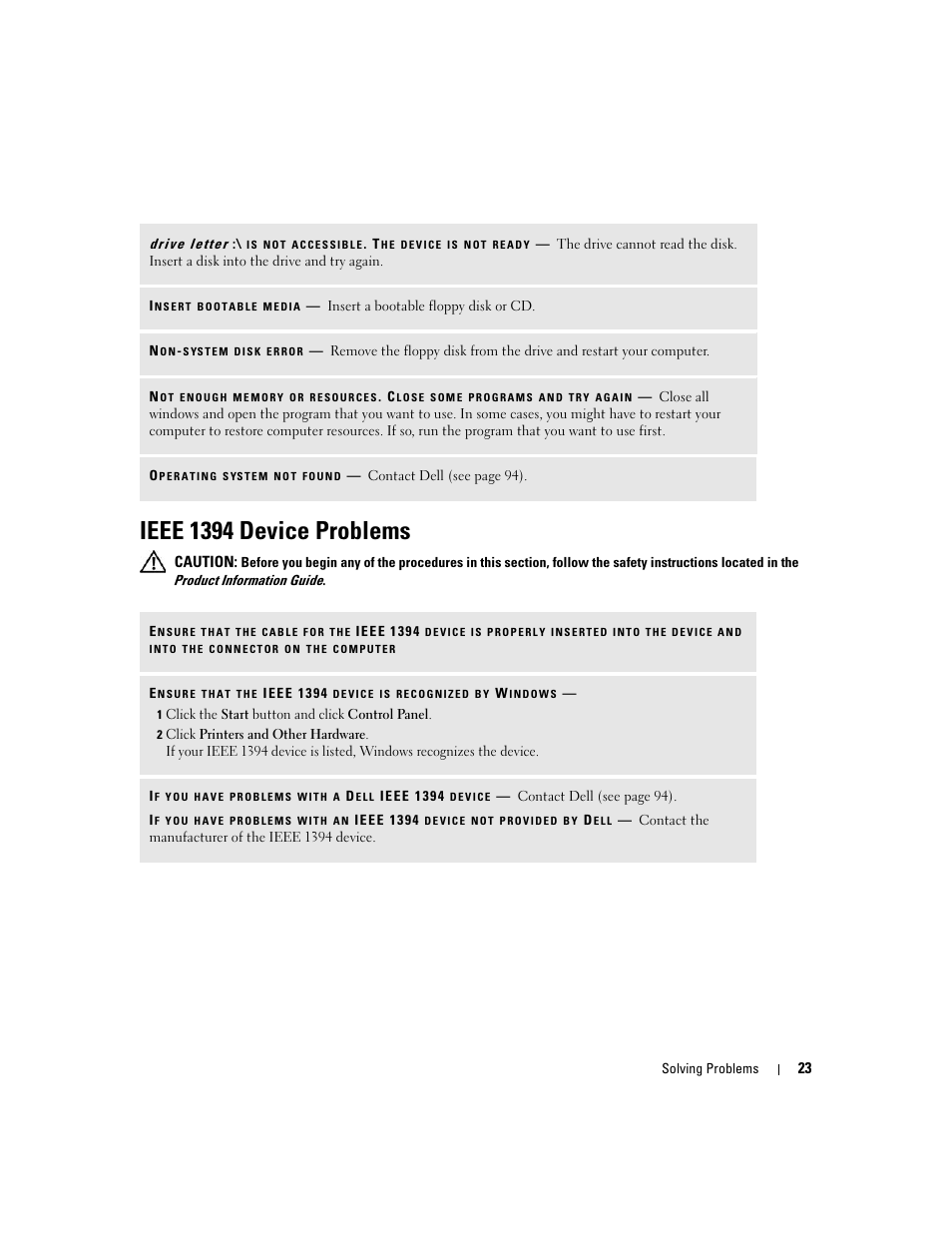 Ieee 1394 device problems | Dell Dimension 1100/B110 User Manual | Page 23 / 116