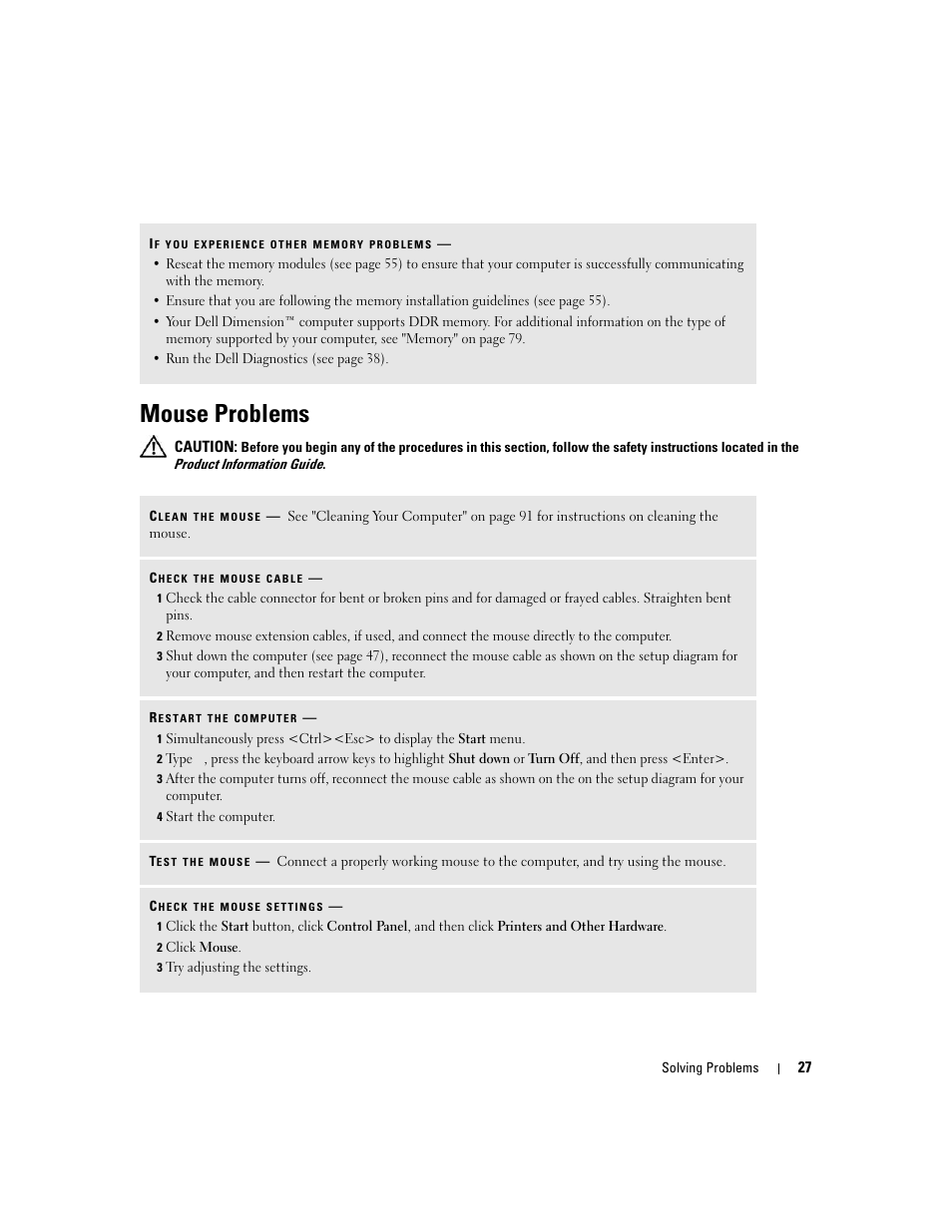 Mouse problems | Dell Dimension 1100/B110 User Manual | Page 27 / 116
