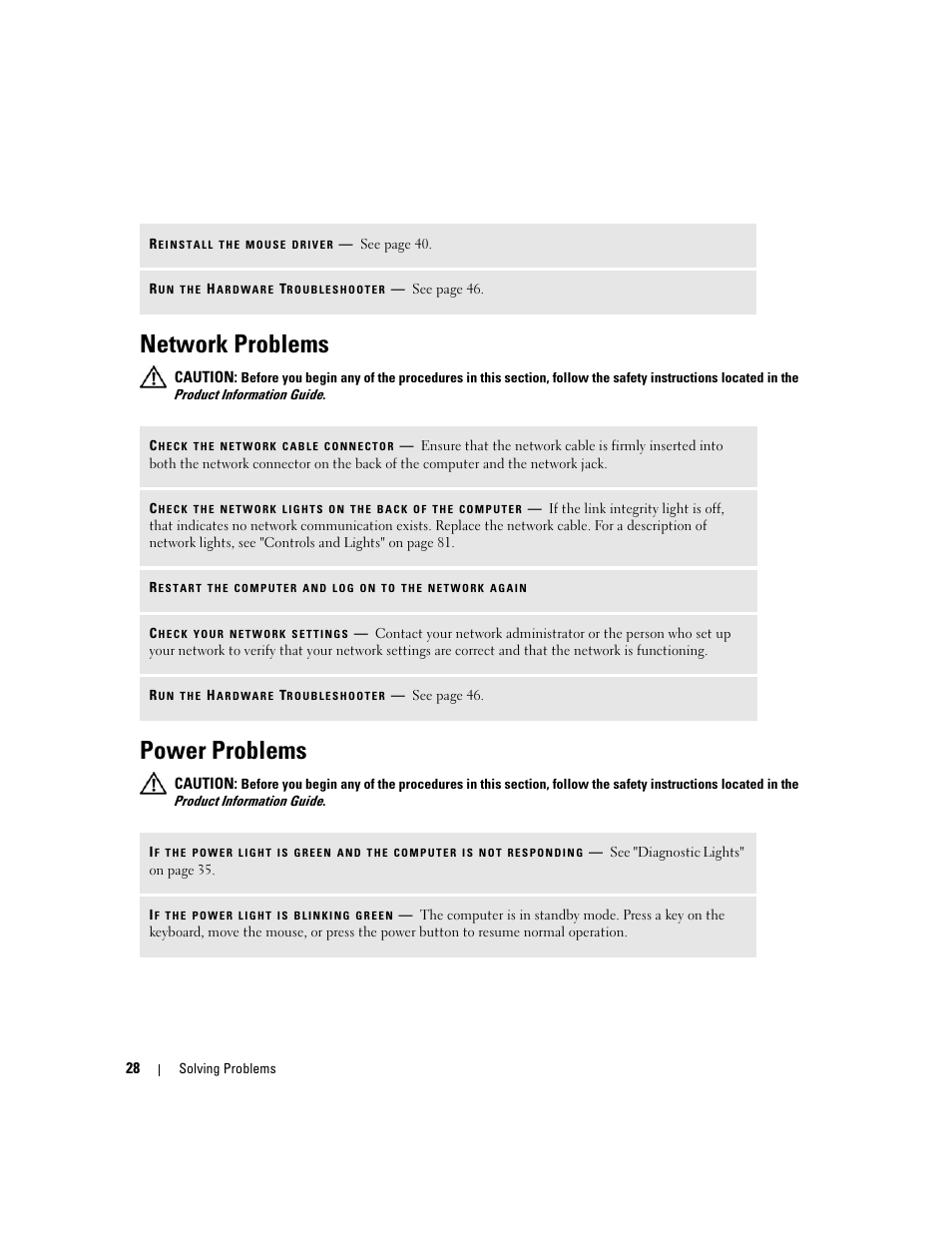 Network problems, Power problems, The program that you ar | Dell Dimension 1100/B110 User Manual | Page 28 / 116