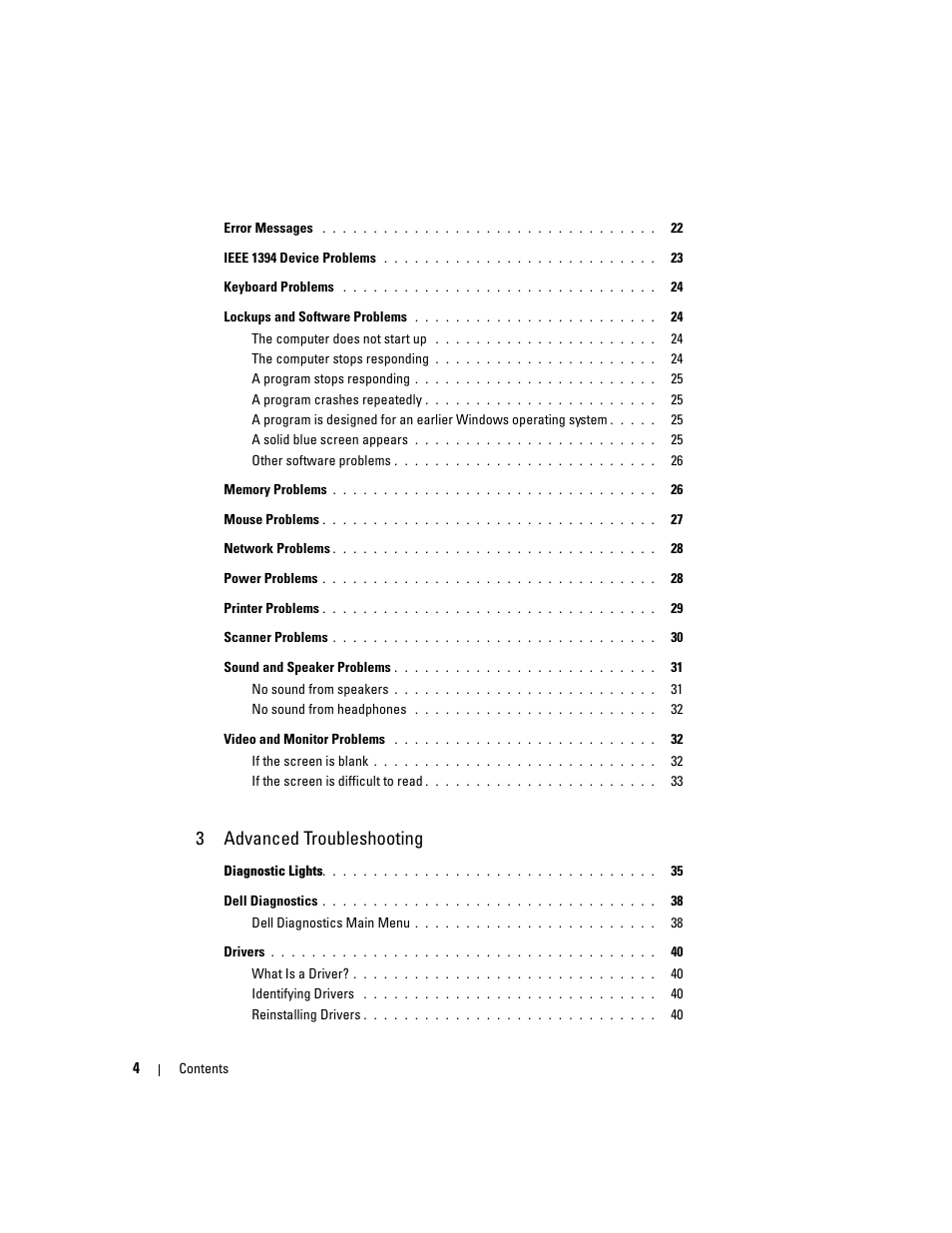 3advanced troubleshooting | Dell Dimension 1100/B110 User Manual | Page 4 / 116