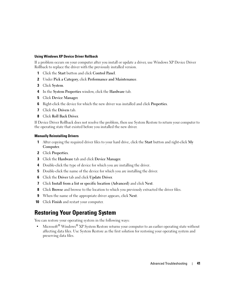Restoring your operating system | Dell Dimension 1100/B110 User Manual | Page 41 / 116