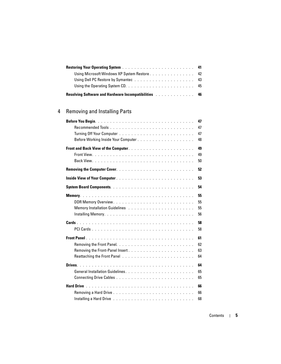 4removing and installing parts | Dell Dimension 1100/B110 User Manual | Page 5 / 116