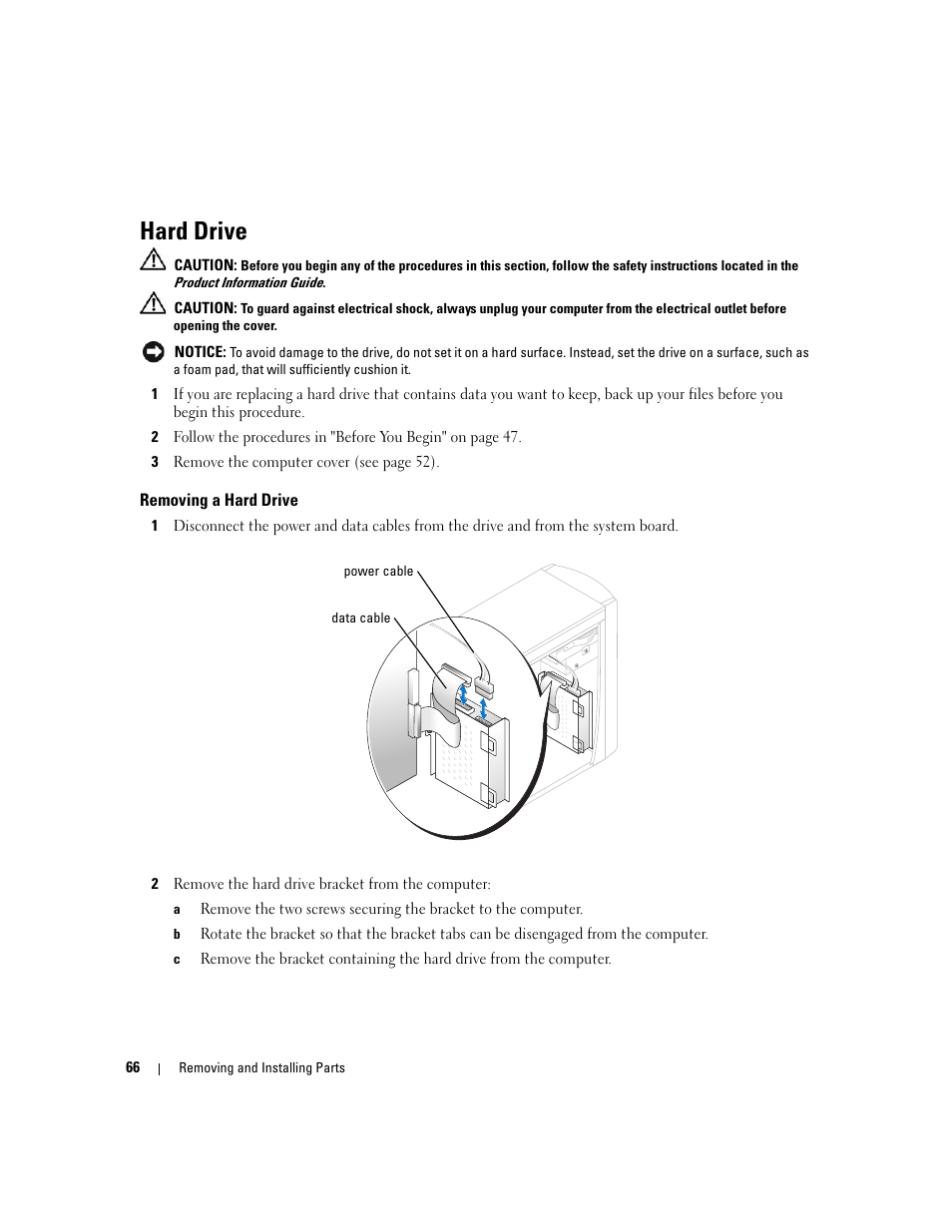 Hard drive, Removing a hard drive | Dell Dimension 1100/B110 User Manual | Page 66 / 116