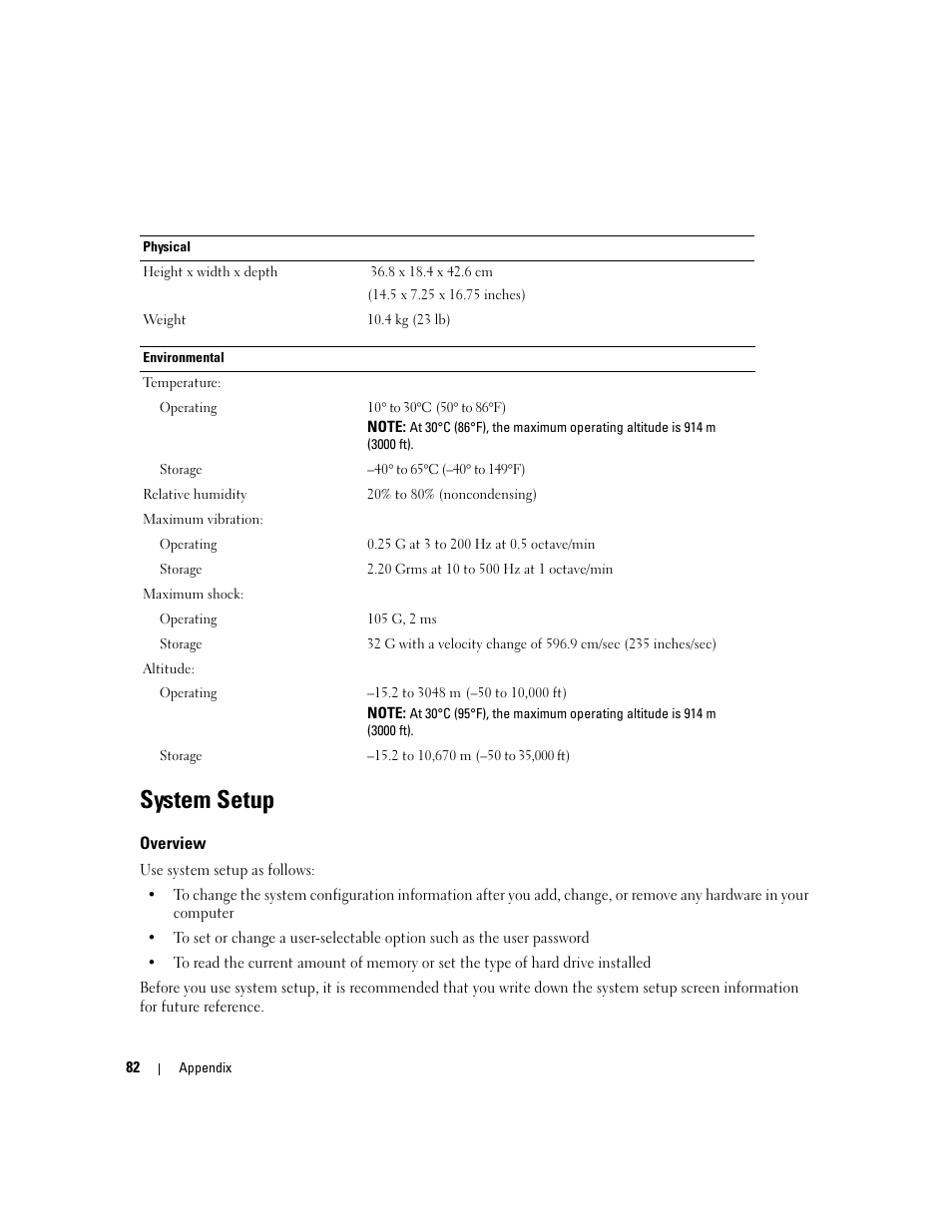 System setup, Overview | Dell Dimension 1100/B110 User Manual | Page 82 / 116
