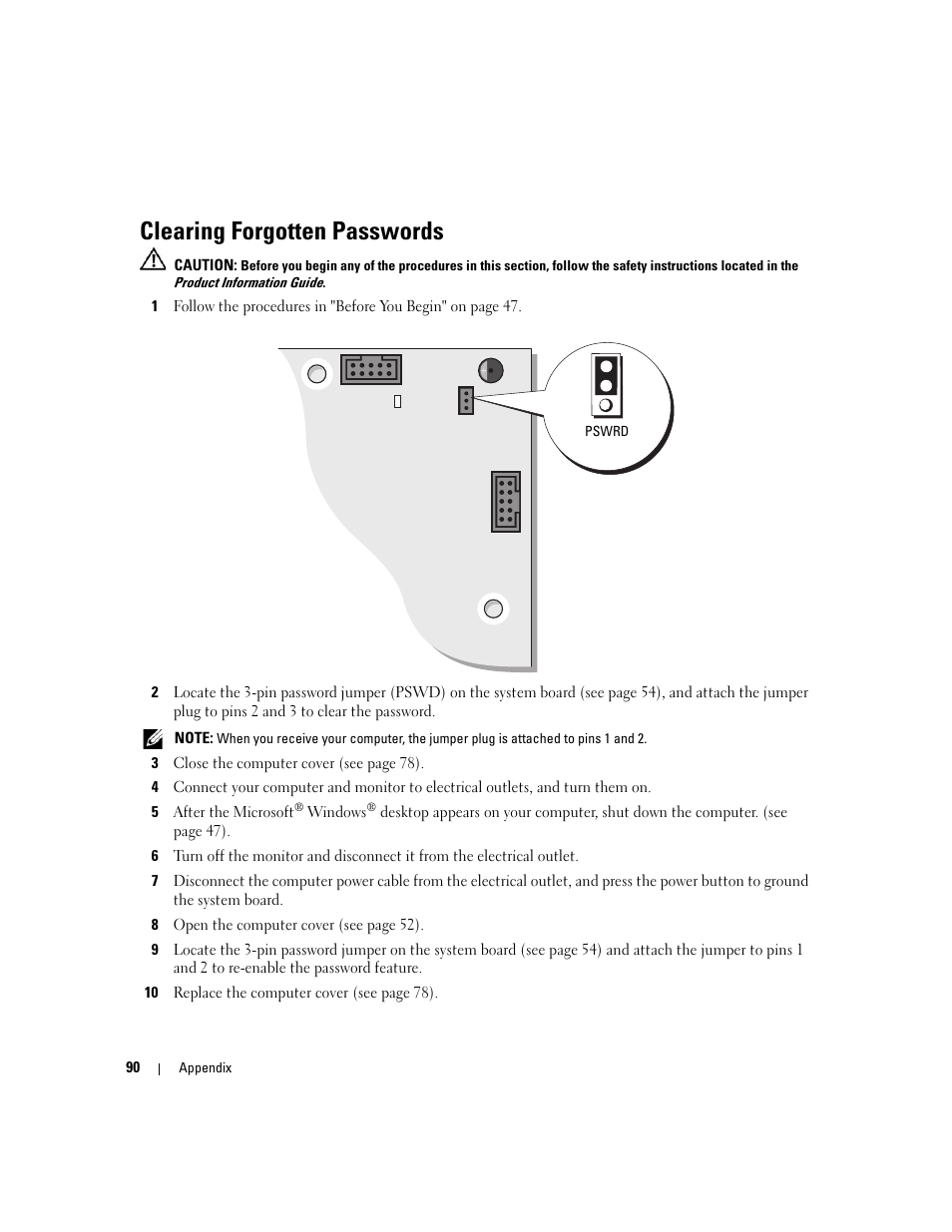 Clearing forgotten passwords | Dell Dimension 1100/B110 User Manual | Page 90 / 116