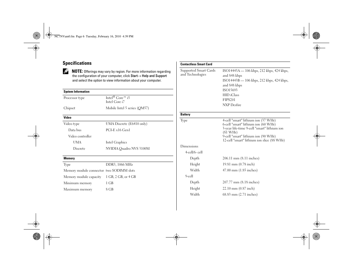 Specifications | Dell Latitude E6410 User Manual | Page 6 / 8