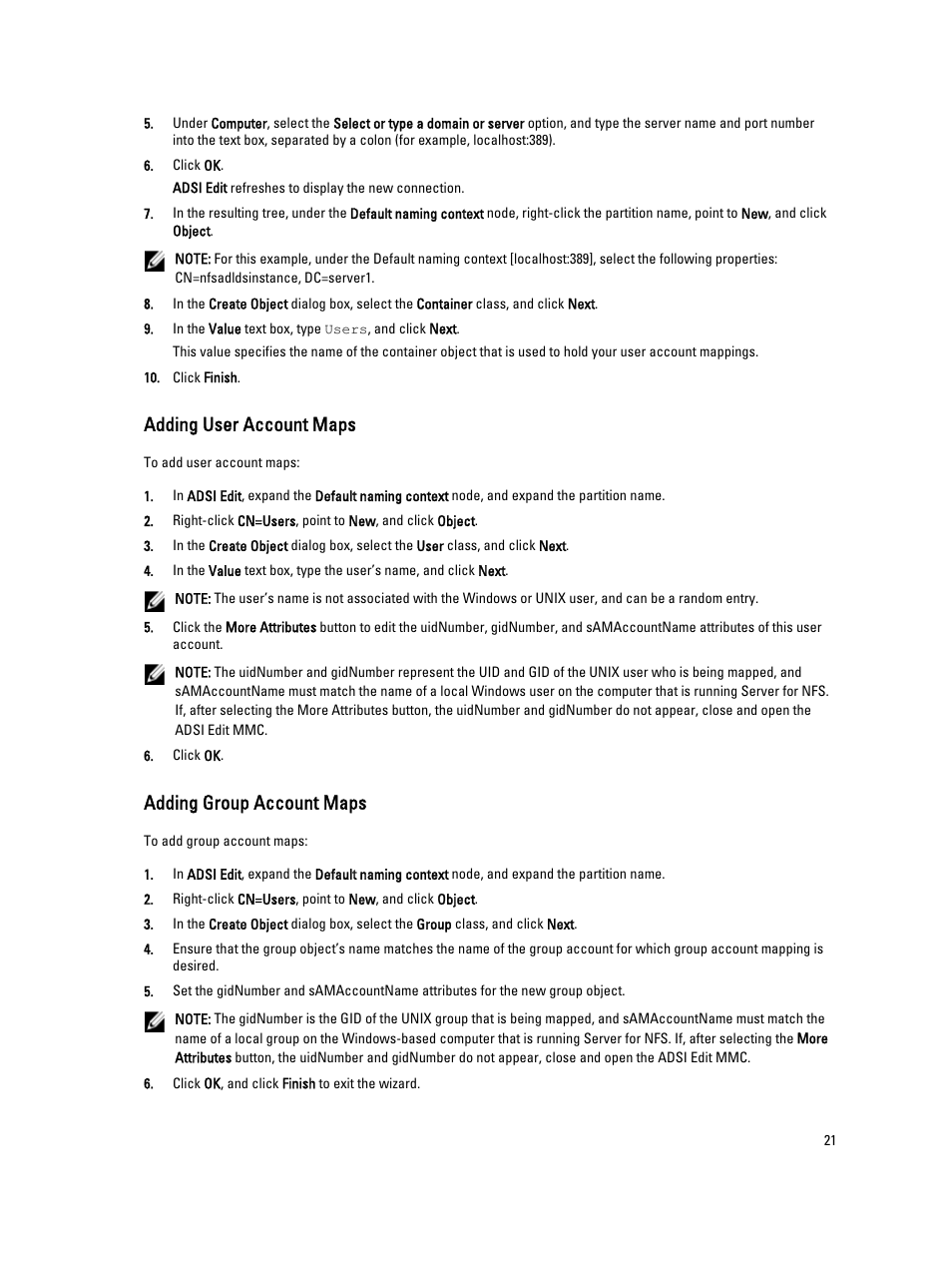 Adding user account maps, Adding group account maps | Dell PowerVault 701N (Deskside NAS Appliance) User Manual | Page 21 / 29