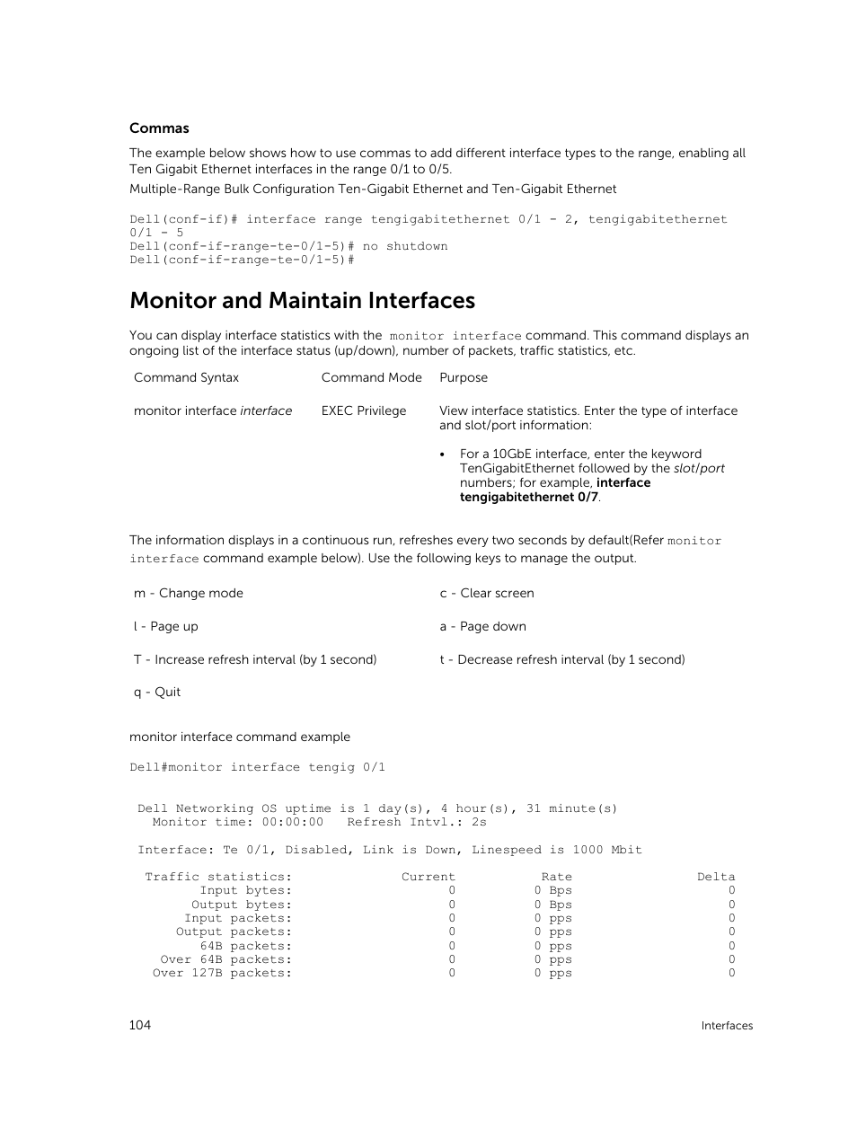 Monitor and maintain interfaces, Commas | Dell PowerEdge FX2/FX2s User Manual | Page 104 / 292