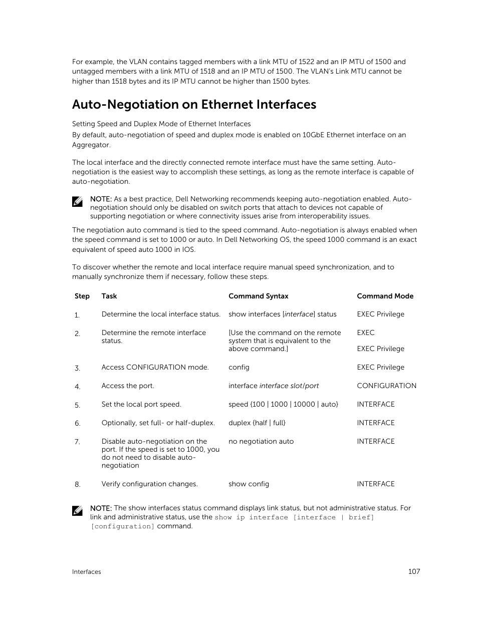 Auto-negotiation on ethernet interfaces | Dell PowerEdge FX2/FX2s User Manual | Page 107 / 292