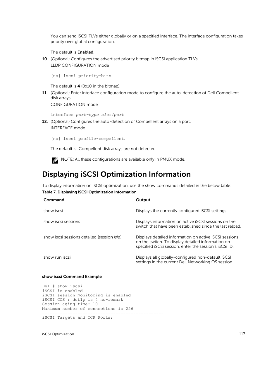 Displaying iscsi optimization information | Dell PowerEdge FX2/FX2s User Manual | Page 117 / 292