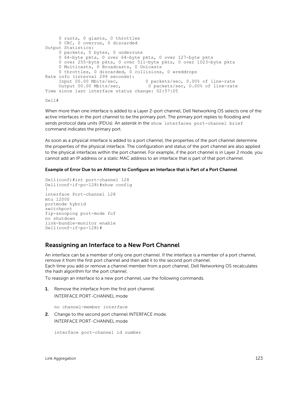 Reassigning an interface to a new port channel | Dell PowerEdge FX2/FX2s User Manual | Page 123 / 292