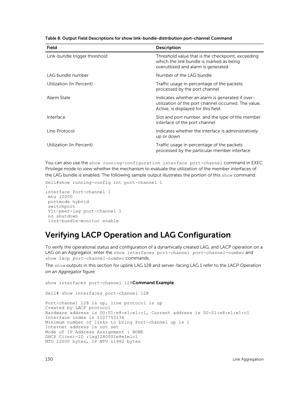 Verifying lacp operation and lag configuration | Dell PowerEdge FX2/FX2s User Manual | Page 130 / 292