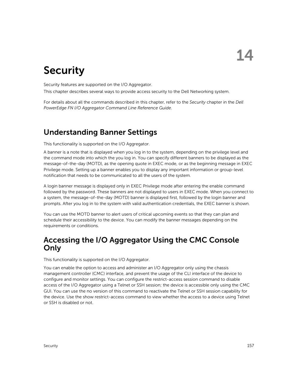 Security, Understanding banner settings, 14 security | Dell PowerEdge FX2/FX2s User Manual | Page 157 / 292