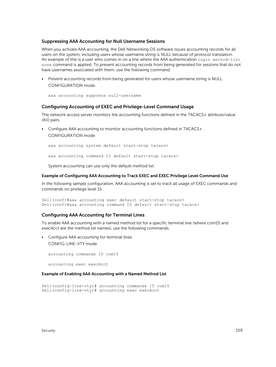 Optional), Configuring aaa accounting for terminal lines | Dell PowerEdge FX2/FX2s User Manual | Page 159 / 292