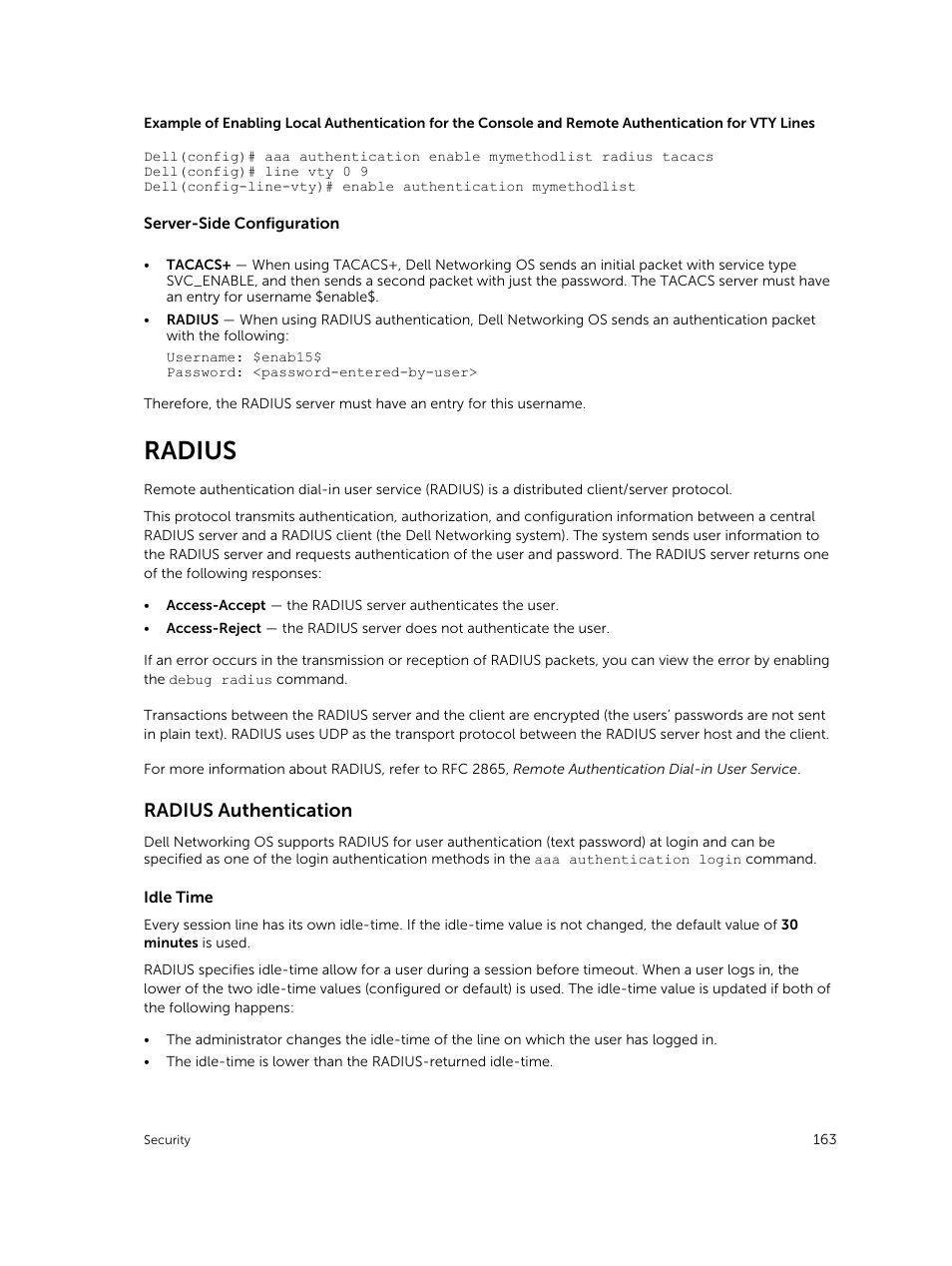 Radius, Radius authentication | Dell PowerEdge FX2/FX2s User Manual | Page 163 / 292