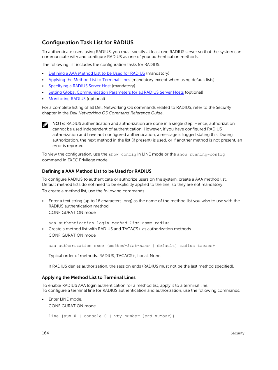 Configuration task list for radius | Dell PowerEdge FX2/FX2s User Manual | Page 164 / 292