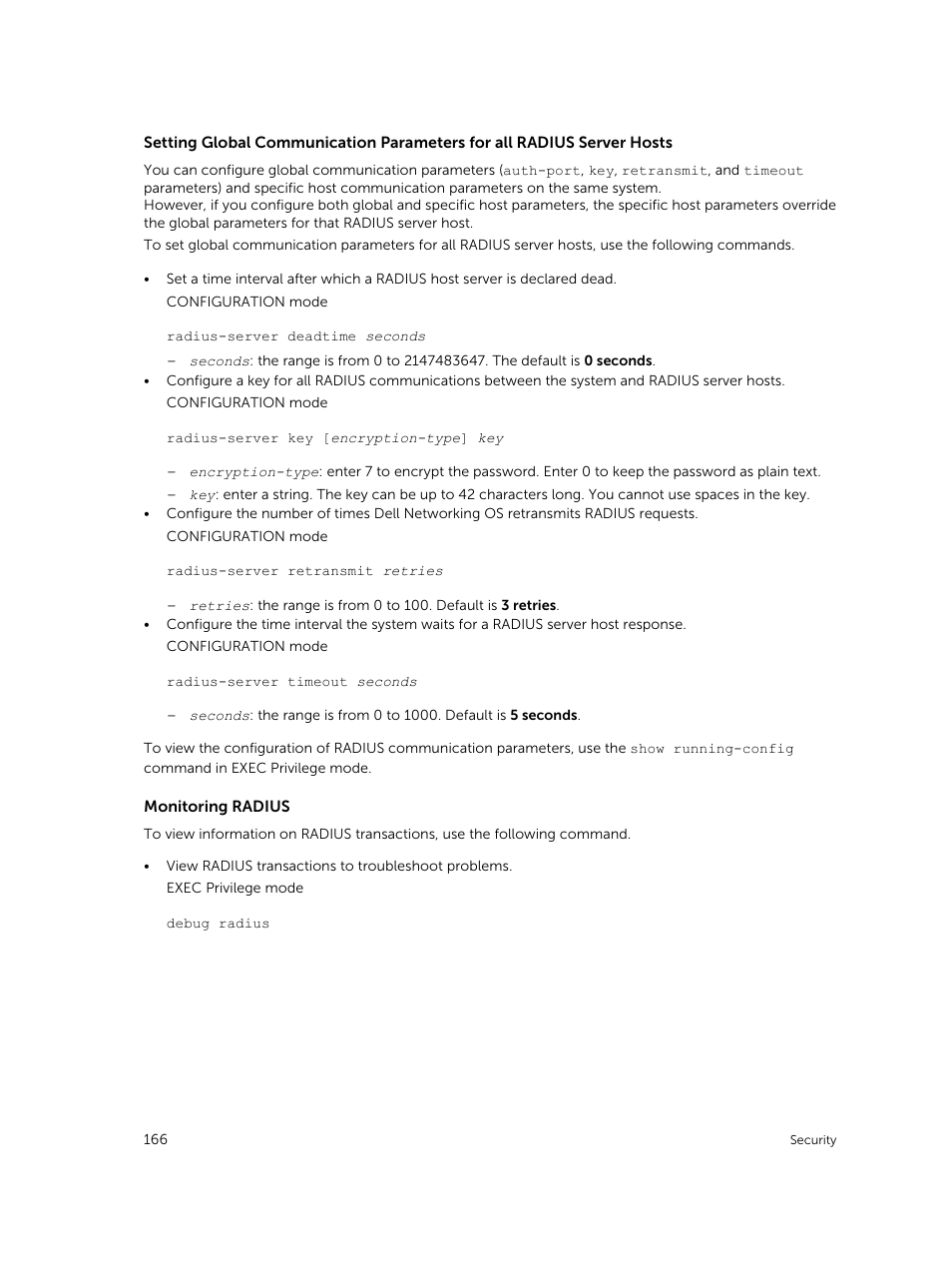 Monitoring radius, Setting | Dell PowerEdge FX2/FX2s User Manual | Page 166 / 292