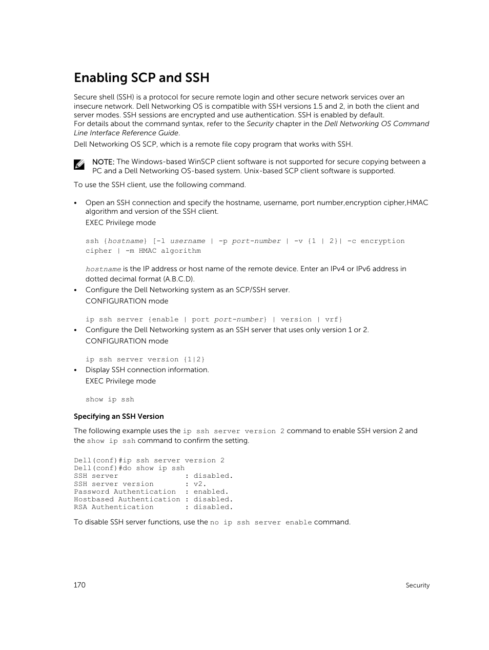 Enabling scp and ssh | Dell PowerEdge FX2/FX2s User Manual | Page 170 / 292