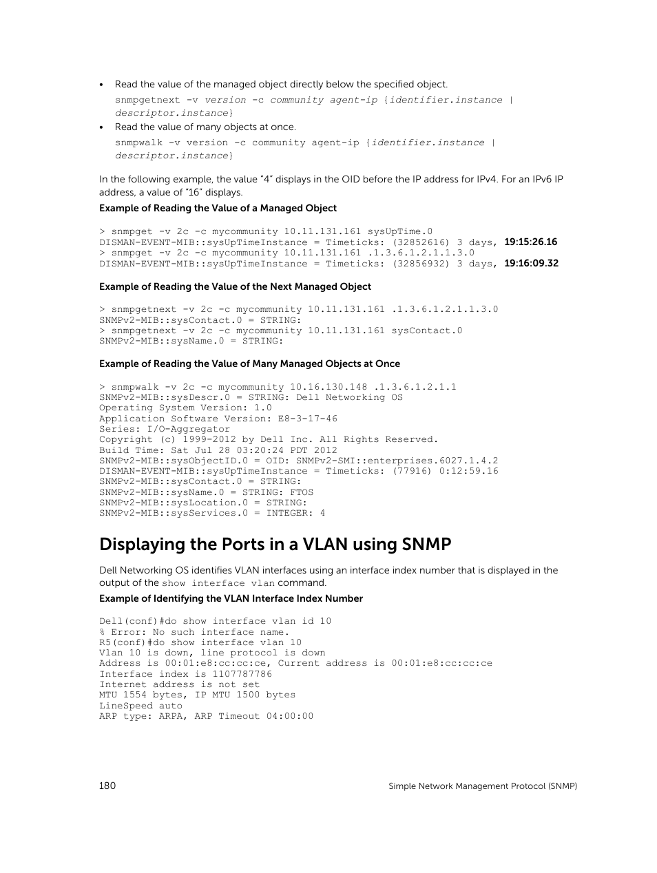 Displaying the ports in a vlan using snmp | Dell PowerEdge FX2/FX2s User Manual | Page 180 / 292