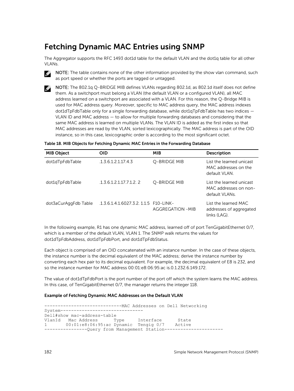 Fetching dynamic mac entries using snmp | Dell PowerEdge FX2/FX2s User Manual | Page 182 / 292