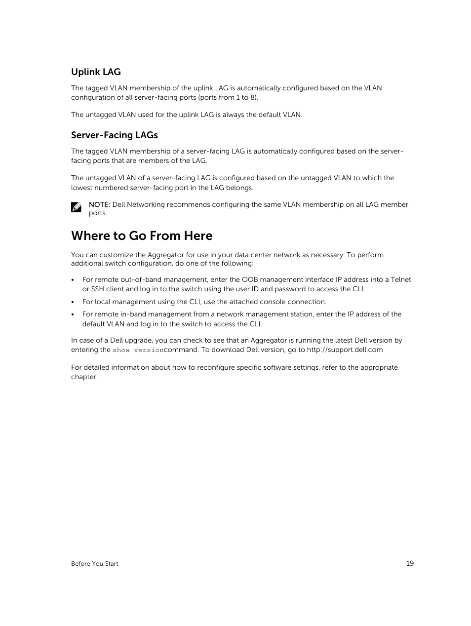 Uplink lag, Server-facing lags, Where to go from here | Dell PowerEdge FX2/FX2s User Manual | Page 19 / 292