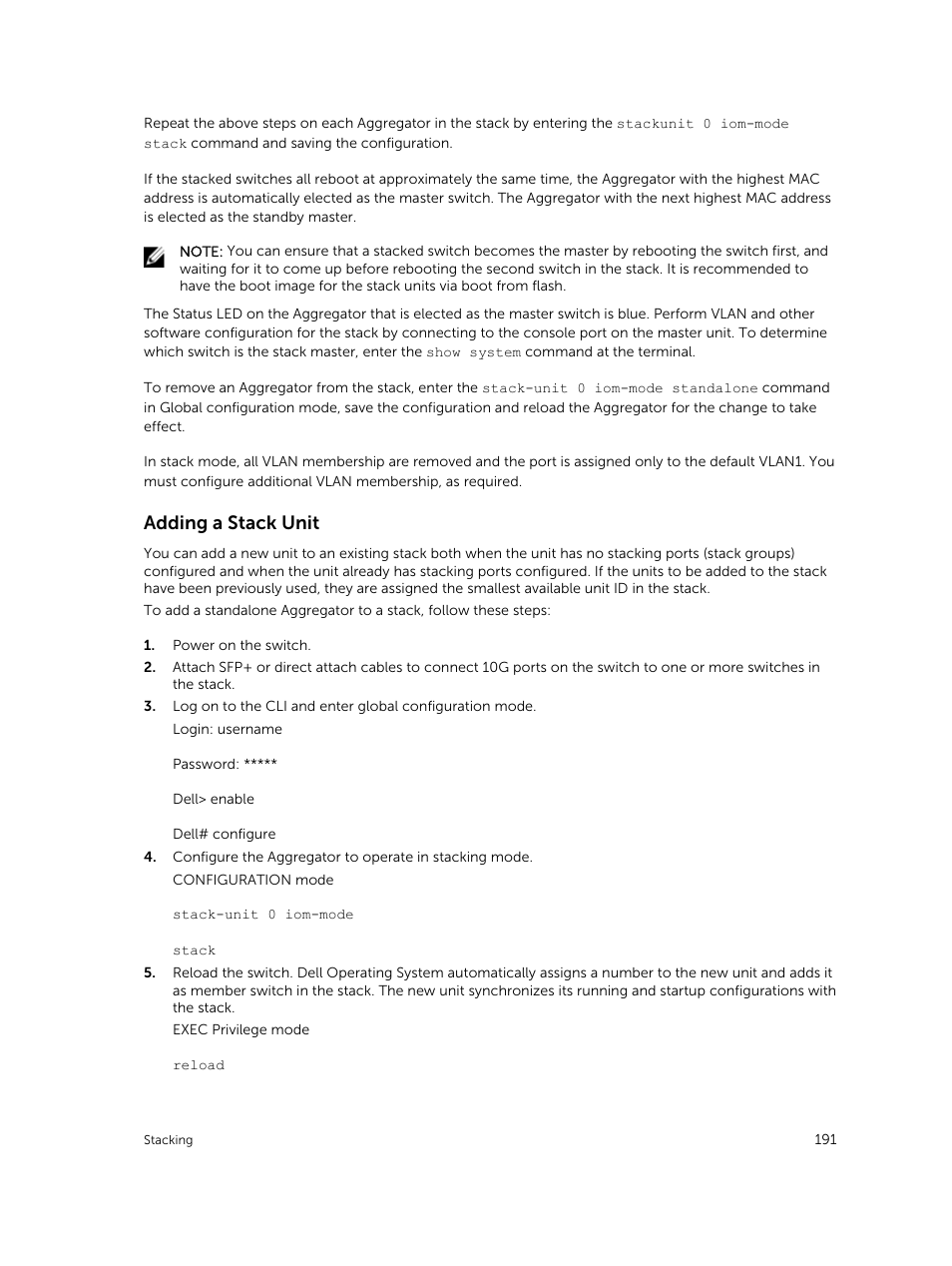 Adding a stack unit | Dell PowerEdge FX2/FX2s User Manual | Page 191 / 292