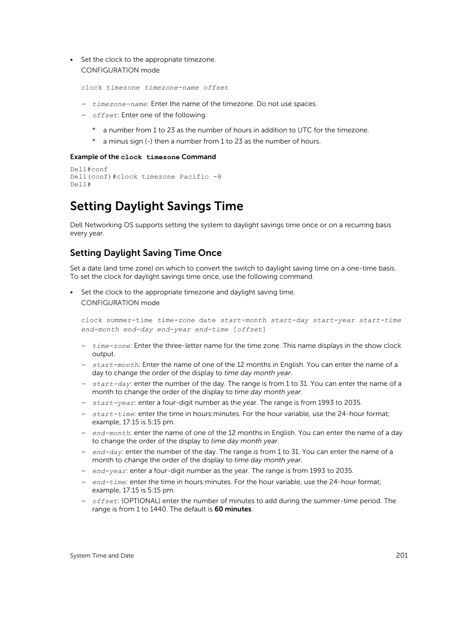 Setting daylight savings time, Setting daylight saving time once | Dell PowerEdge FX2/FX2s User Manual | Page 201 / 292