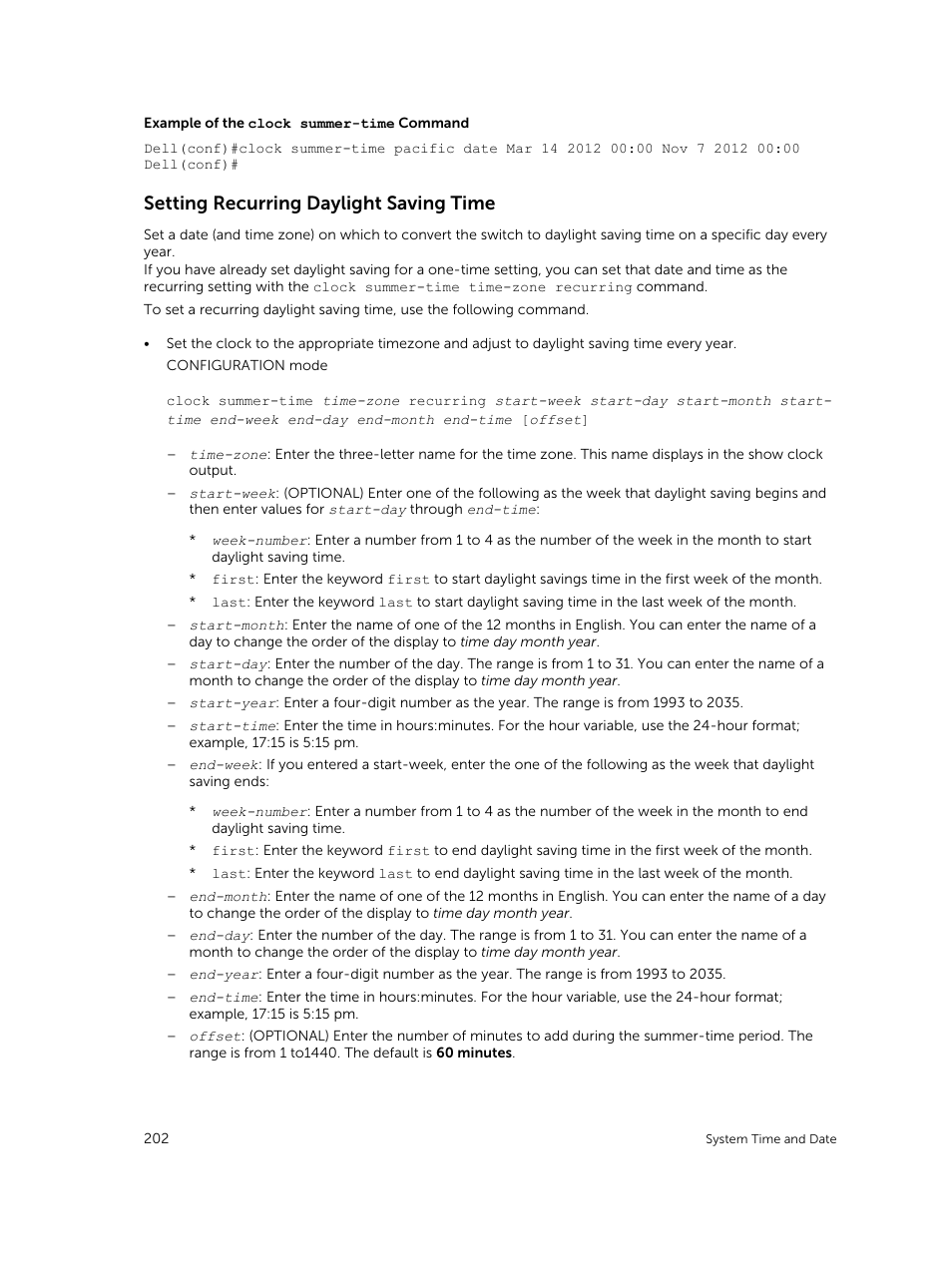 Setting recurring daylight saving time | Dell PowerEdge FX2/FX2s User Manual | Page 202 / 292