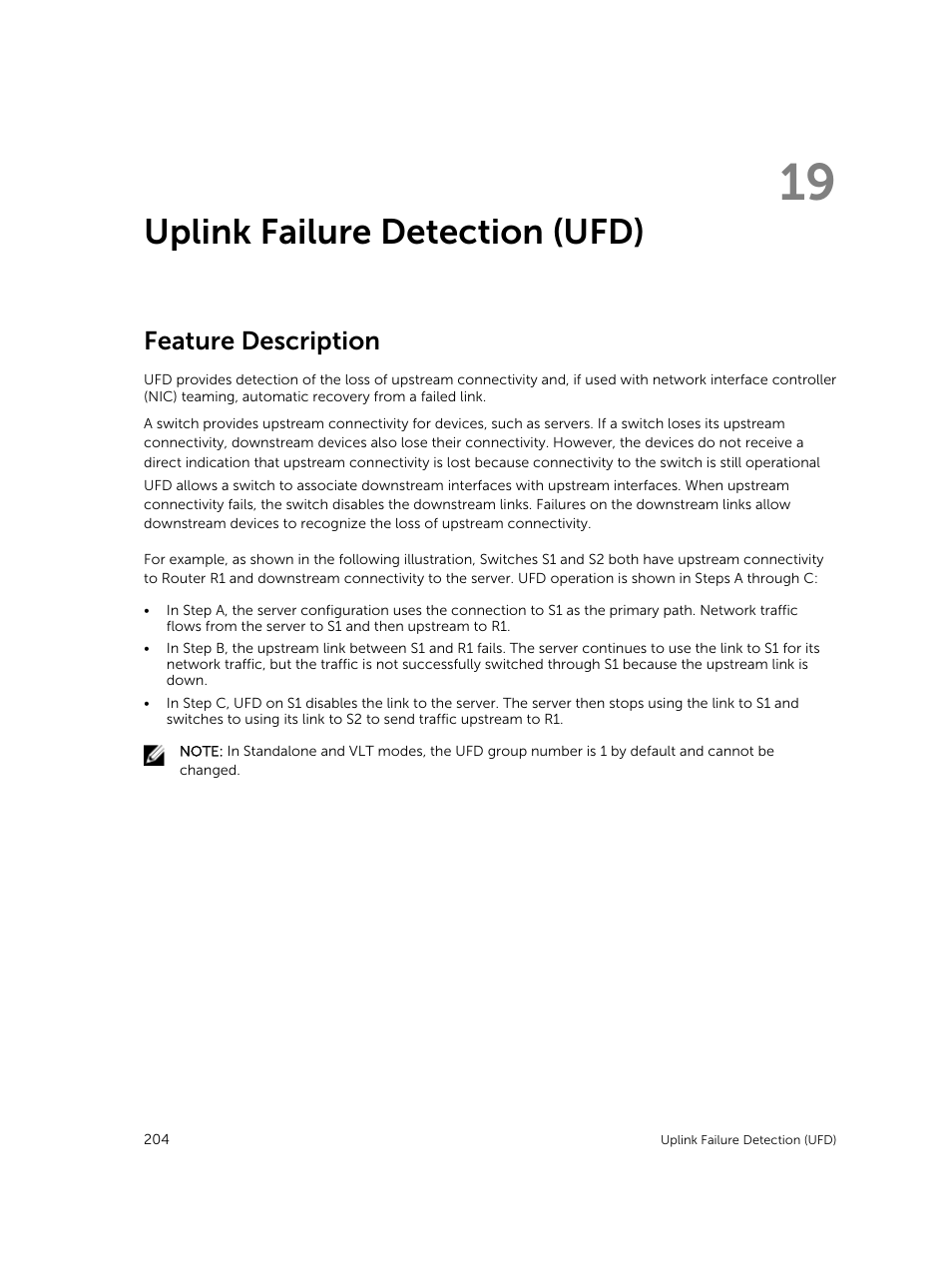 Uplink failure detection (ufd), Feature description, 19 uplink failure detection (ufd) | Dell PowerEdge FX2/FX2s User Manual | Page 204 / 292