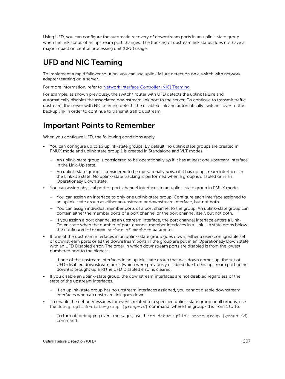 Ufd and nic teaming, Important points to remember | Dell PowerEdge FX2/FX2s User Manual | Page 207 / 292