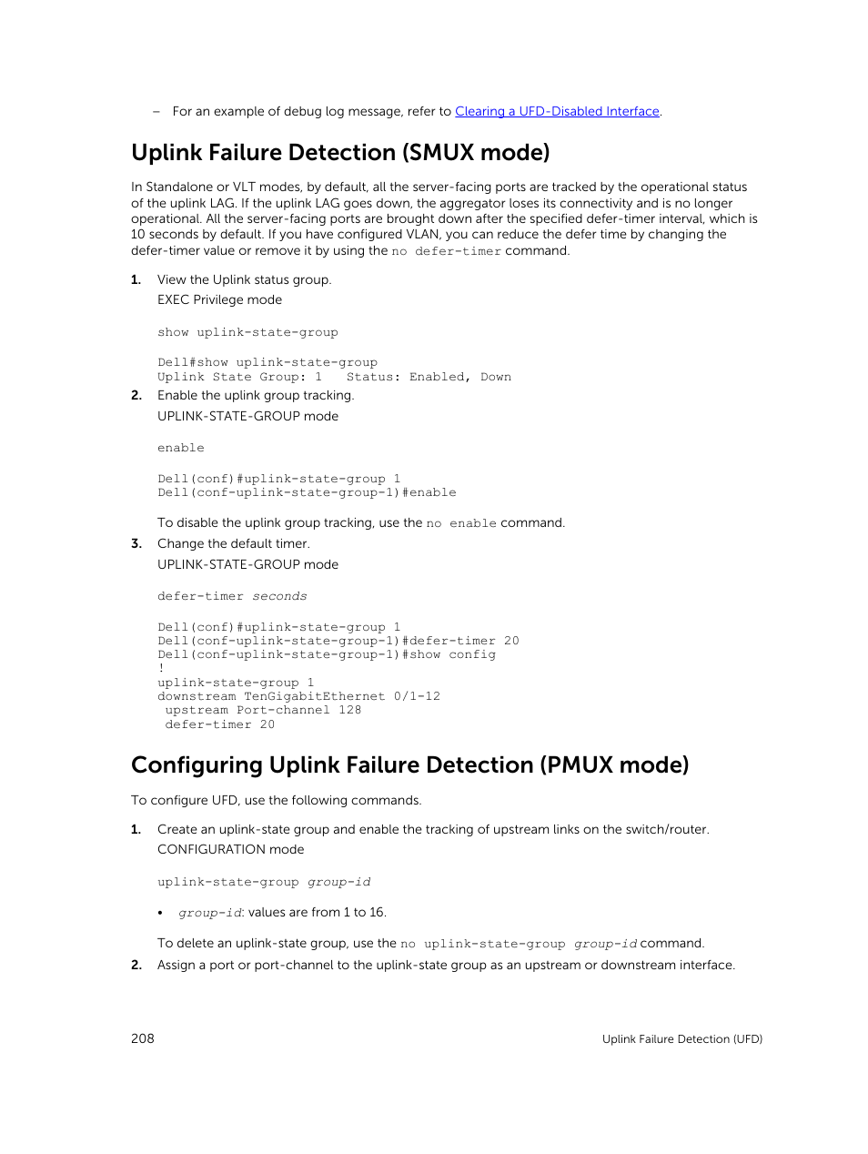 Uplink failure detection (smux mode), Configuring uplink failure detection (pmux mode) | Dell PowerEdge FX2/FX2s User Manual | Page 208 / 292