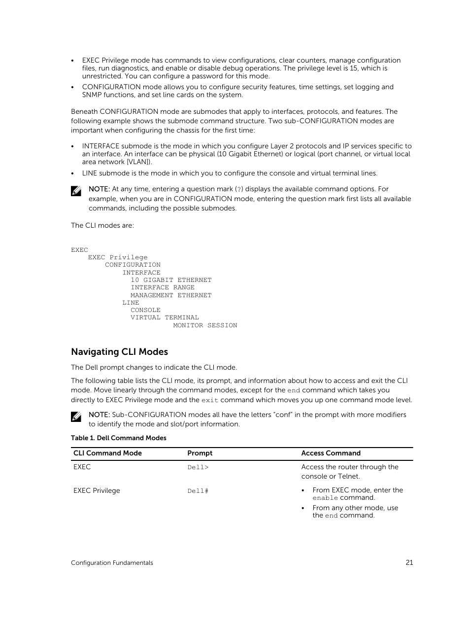 Navigating cli modes | Dell PowerEdge FX2/FX2s User Manual | Page 21 / 292