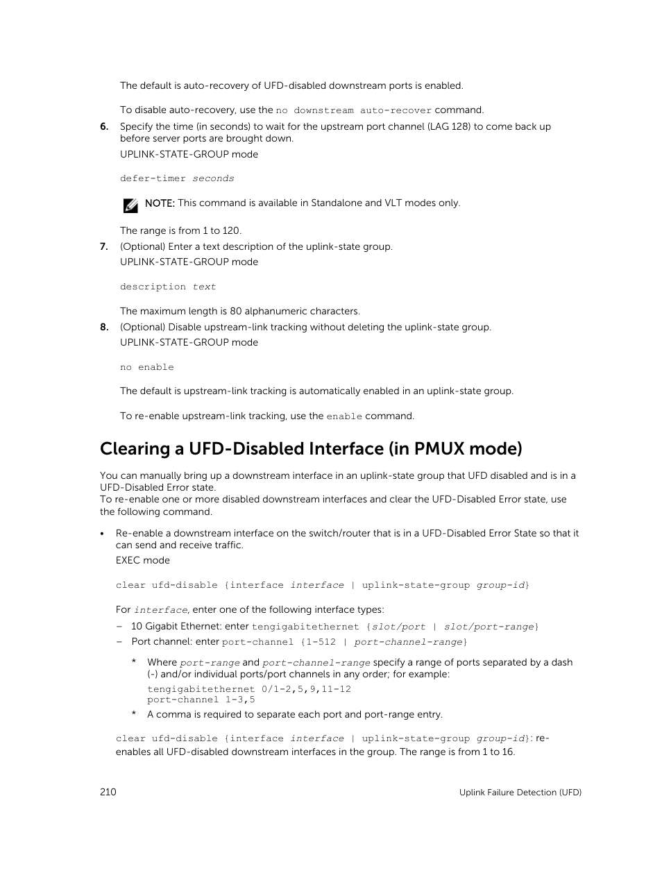 Clearing a ufd-disabled interface (in pmux mode) | Dell PowerEdge FX2/FX2s User Manual | Page 210 / 292