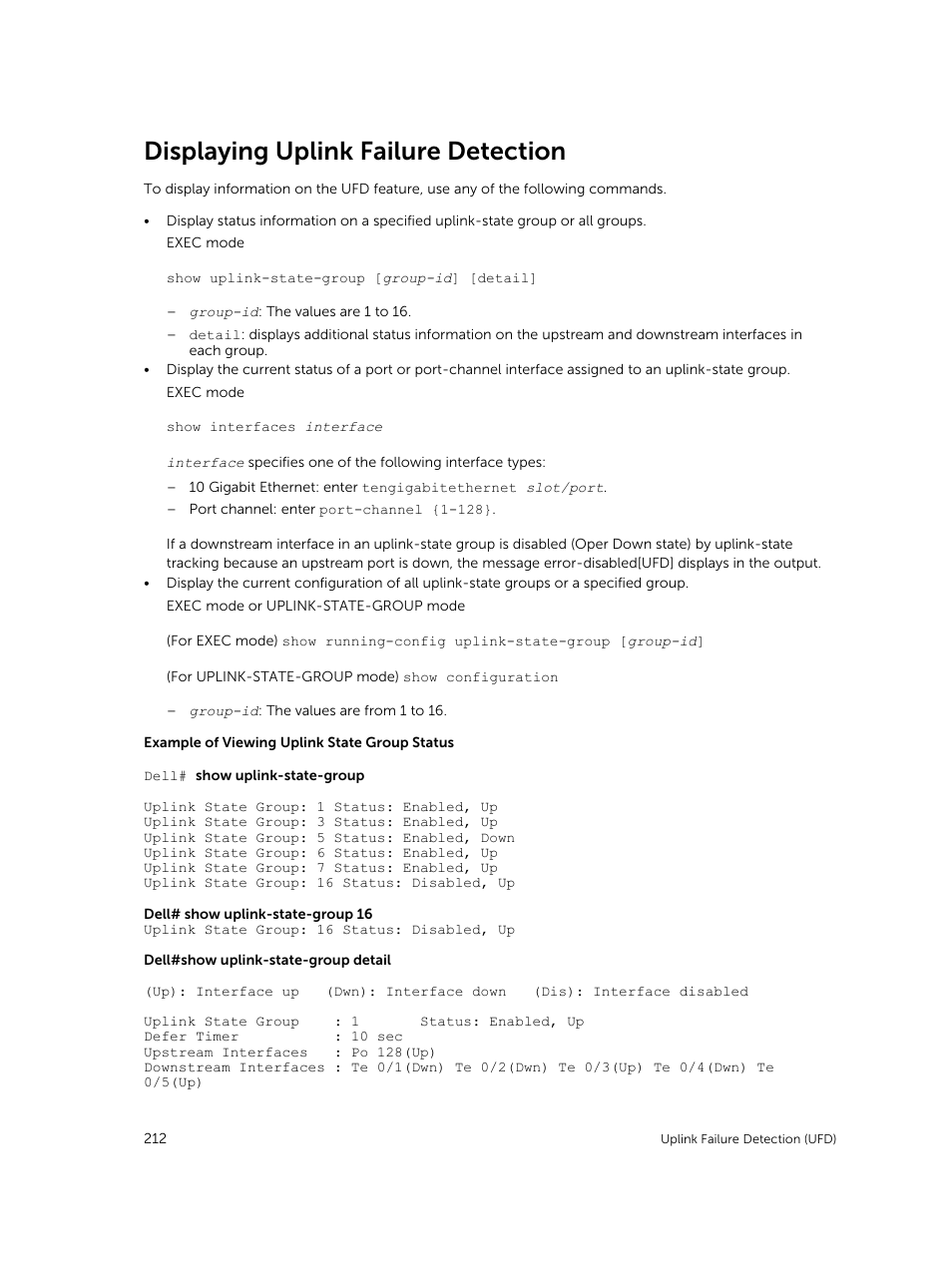 Displaying uplink failure detection | Dell PowerEdge FX2/FX2s User Manual | Page 212 / 292