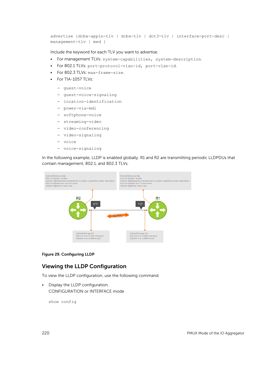 Viewing the lldp configuration | Dell PowerEdge FX2/FX2s User Manual | Page 220 / 292