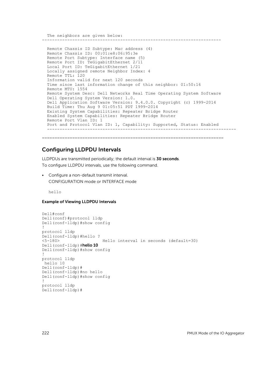 Configuring lldpdu intervals | Dell PowerEdge FX2/FX2s User Manual | Page 222 / 292