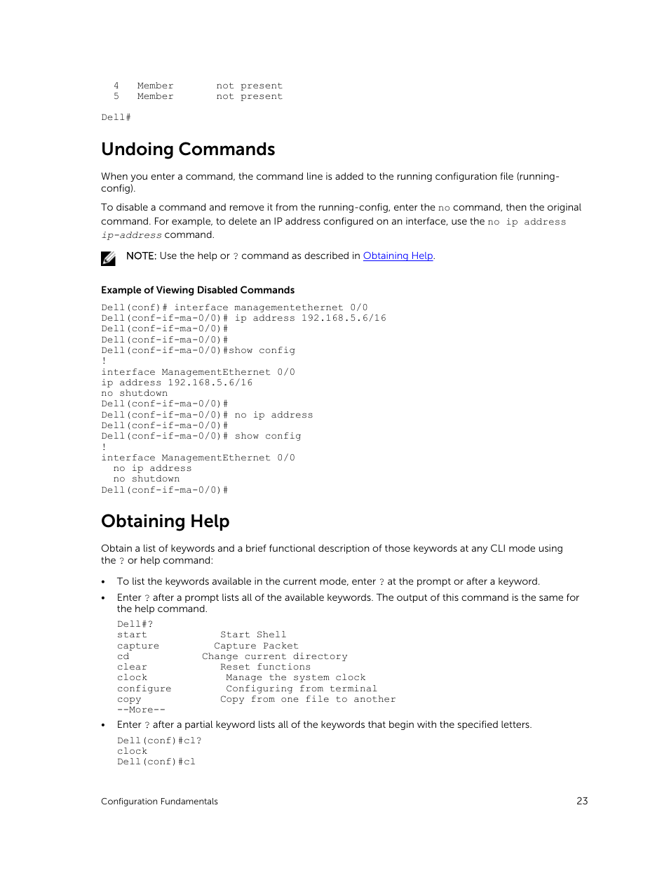 Undoing commands, Obtaining help | Dell PowerEdge FX2/FX2s User Manual | Page 23 / 292