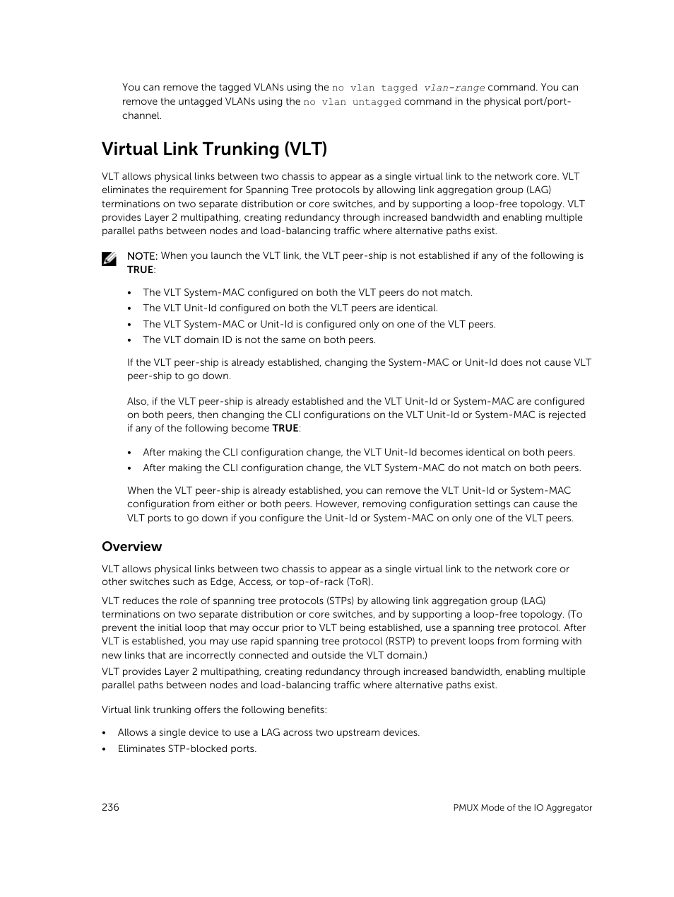 Virtual link trunking (vlt), Overview | Dell PowerEdge FX2/FX2s User Manual | Page 236 / 292