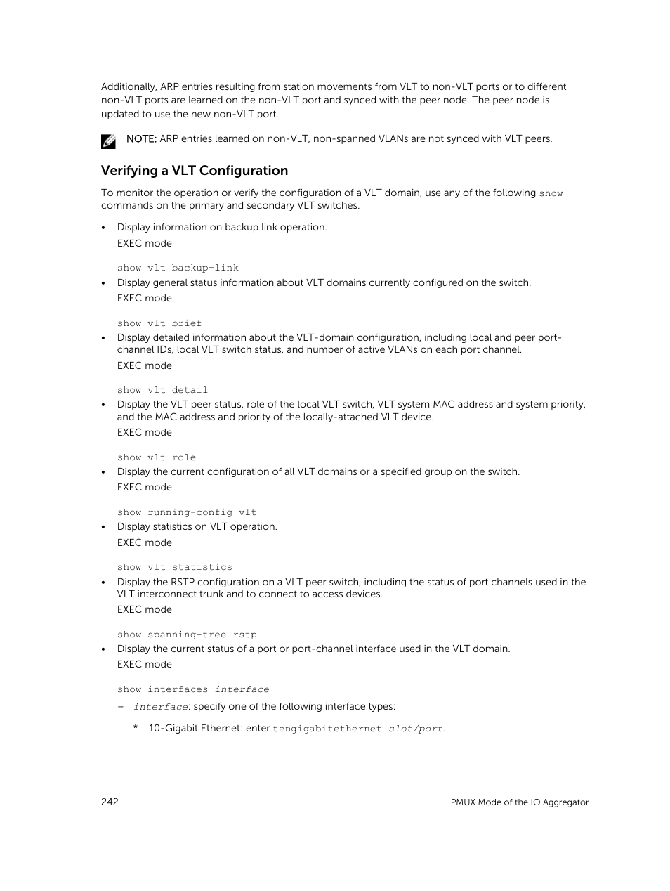 Verifying a vlt configuration | Dell PowerEdge FX2/FX2s User Manual | Page 242 / 292