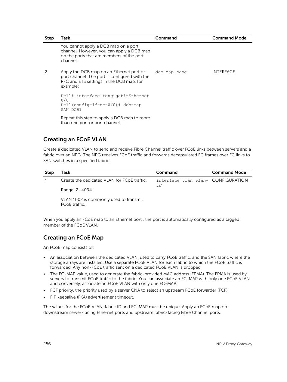 Creating an fcoe vlan, Creating an fcoe map | Dell PowerEdge FX2/FX2s User Manual | Page 256 / 292