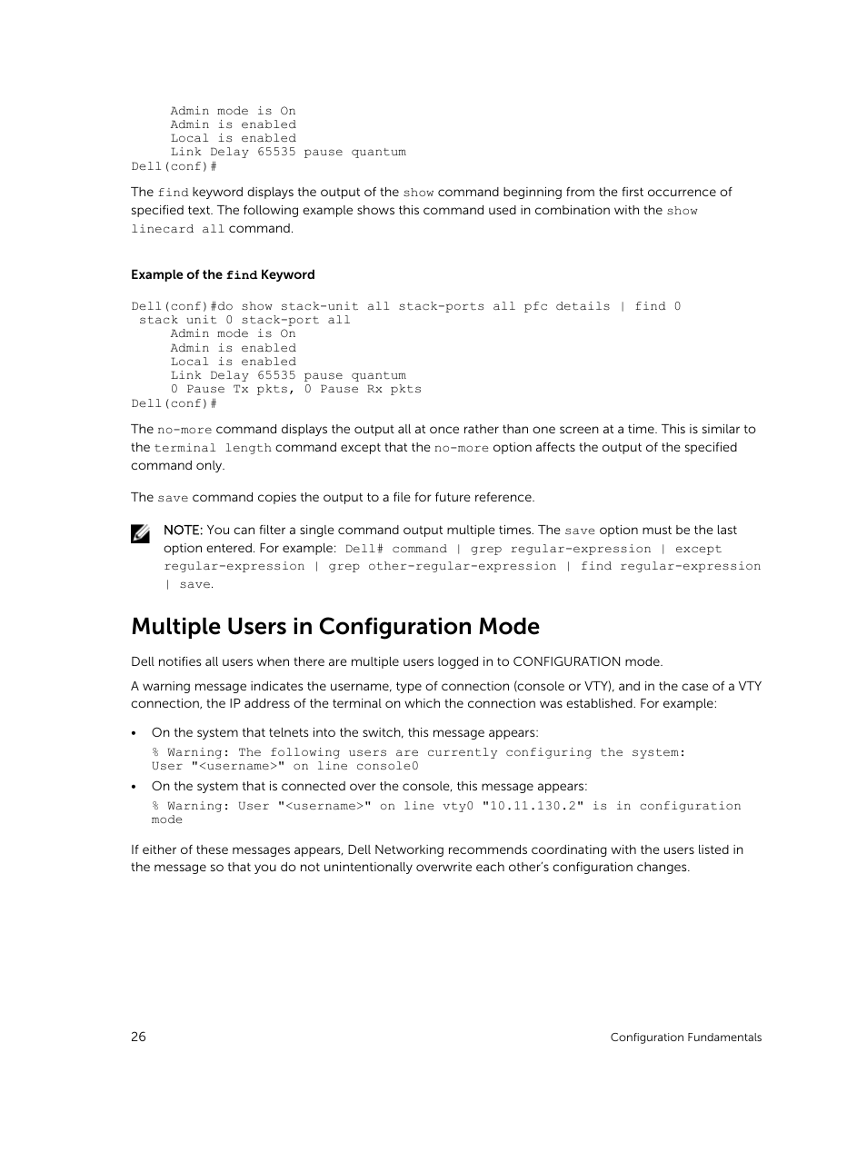 Multiple users in configuration mode | Dell PowerEdge FX2/FX2s User Manual | Page 26 / 292