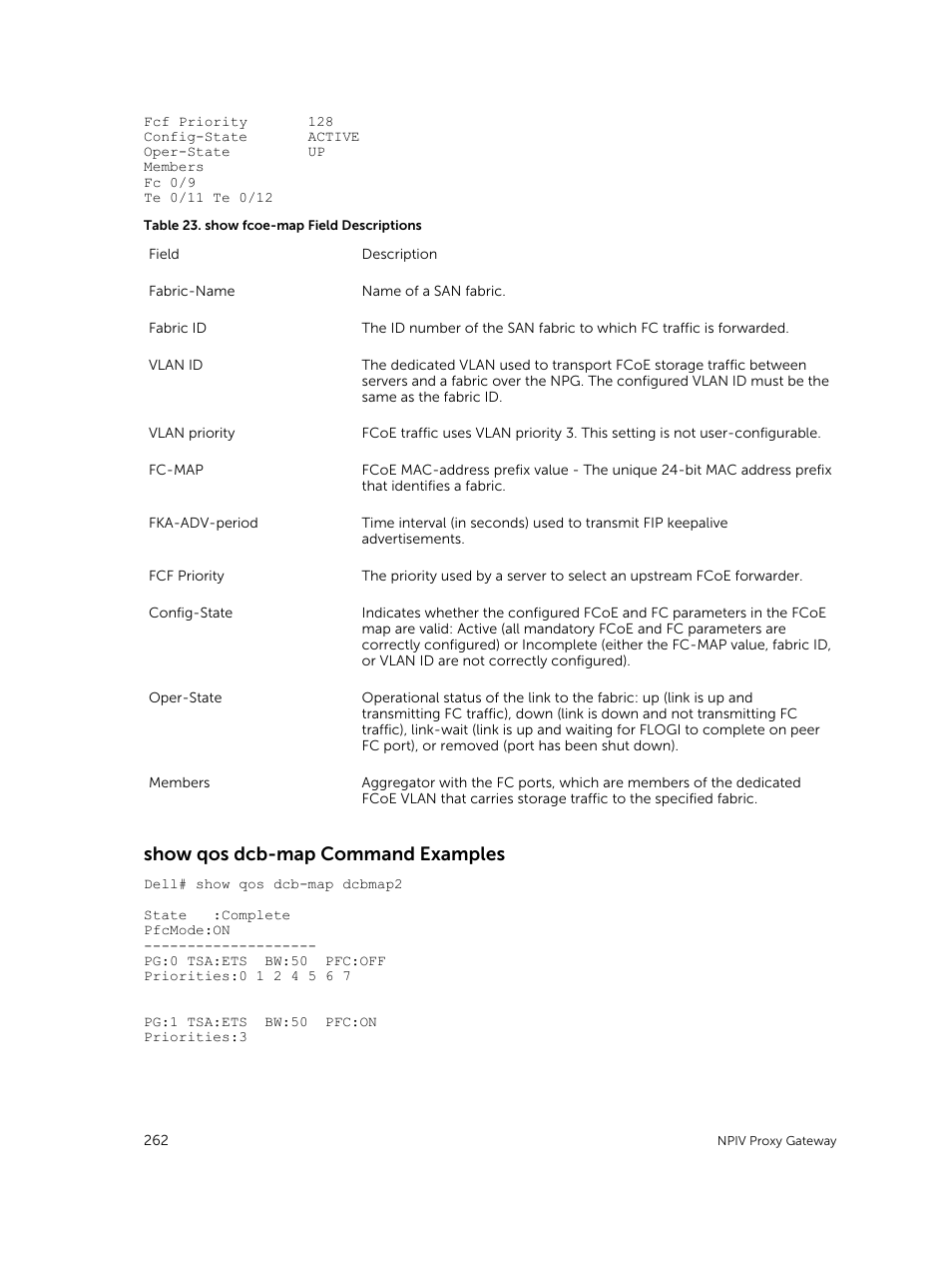 Show qos dcb-map command examples | Dell PowerEdge FX2/FX2s User Manual | Page 262 / 292