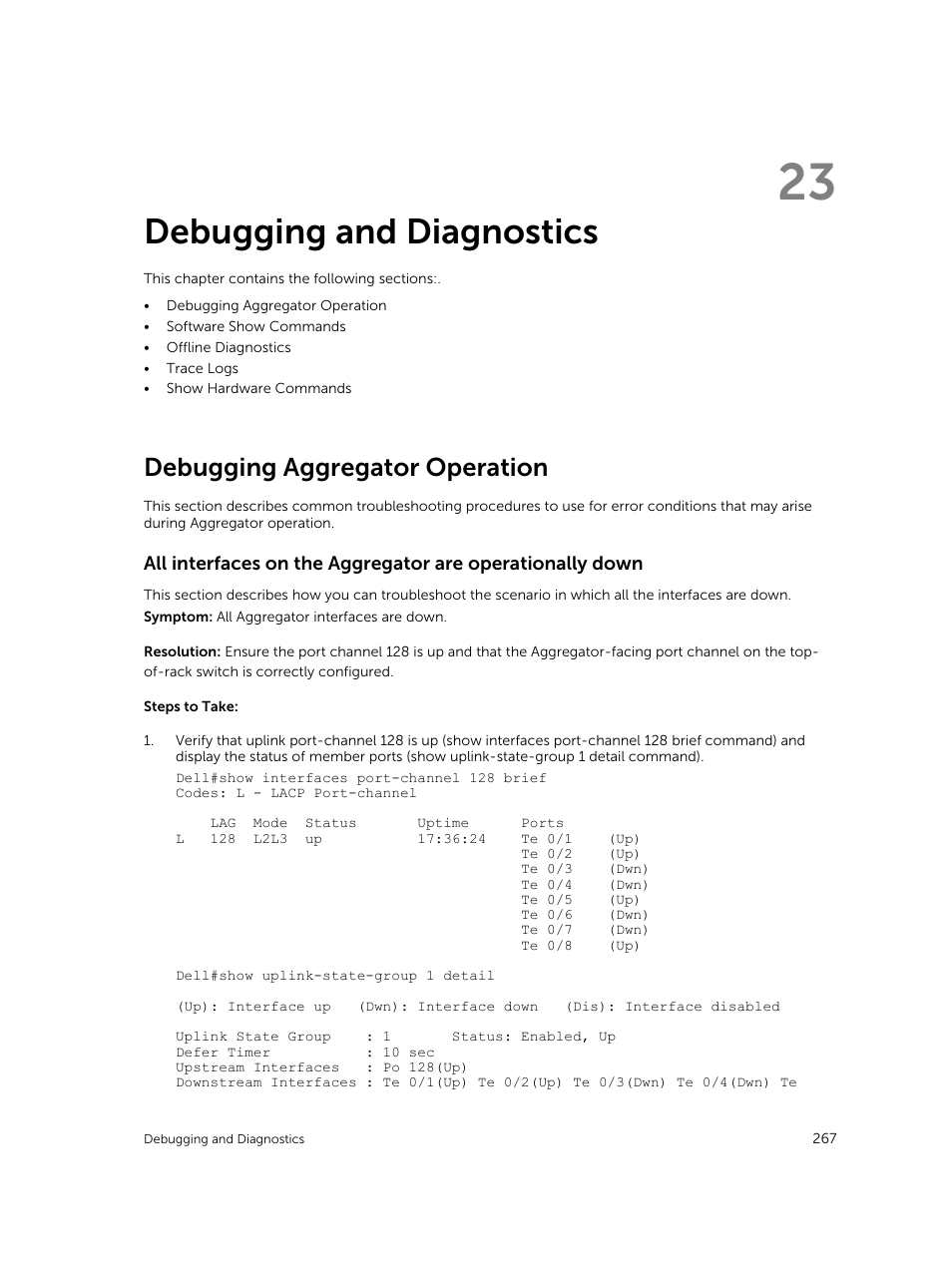 Debugging and diagnostics, Debugging aggregator operation, 23 debugging and diagnostics | Dell PowerEdge FX2/FX2s User Manual | Page 267 / 292