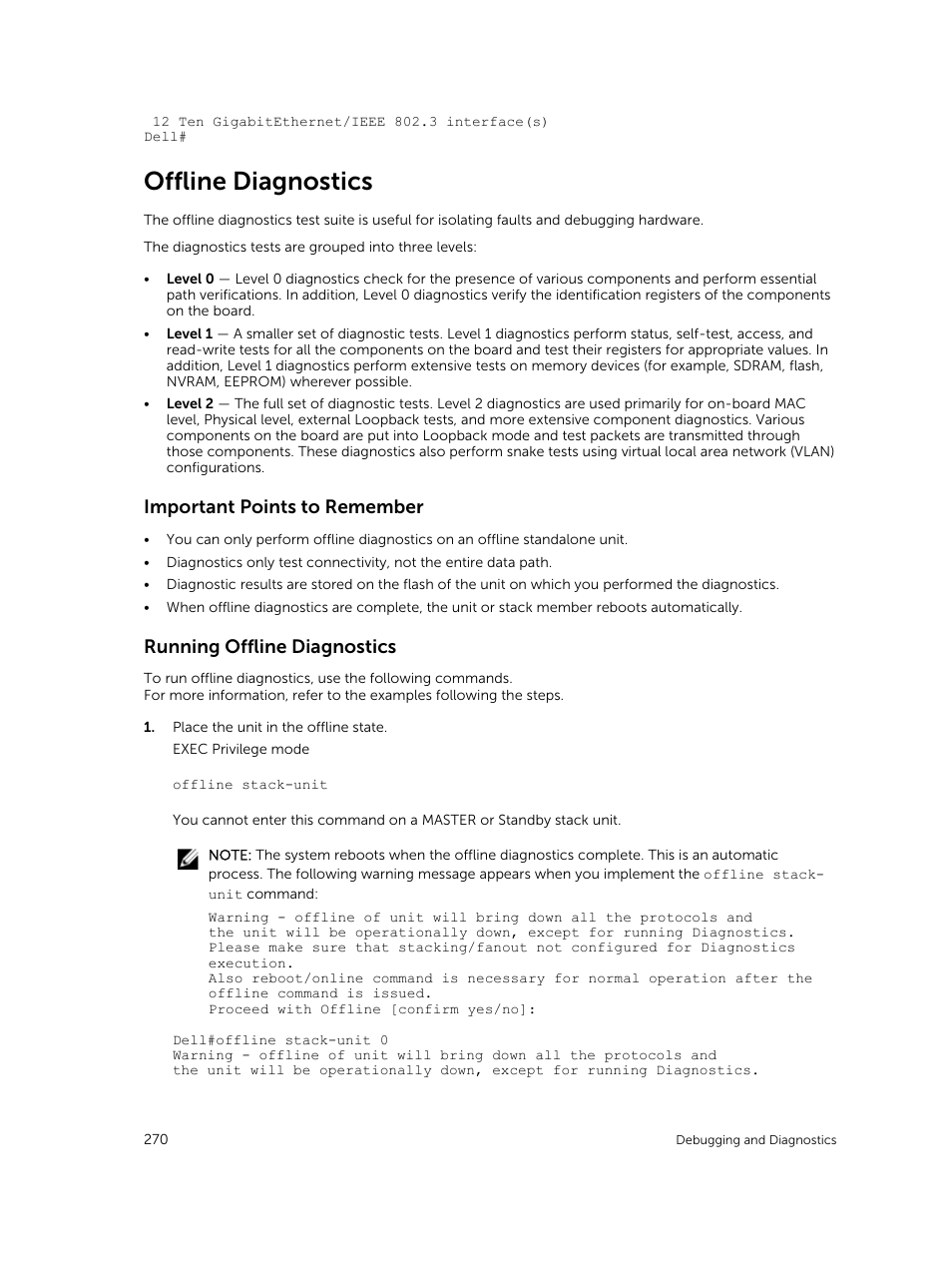 Offline diagnostics, Important points to remember, Running offline diagnostics | Dell PowerEdge FX2/FX2s User Manual | Page 270 / 292