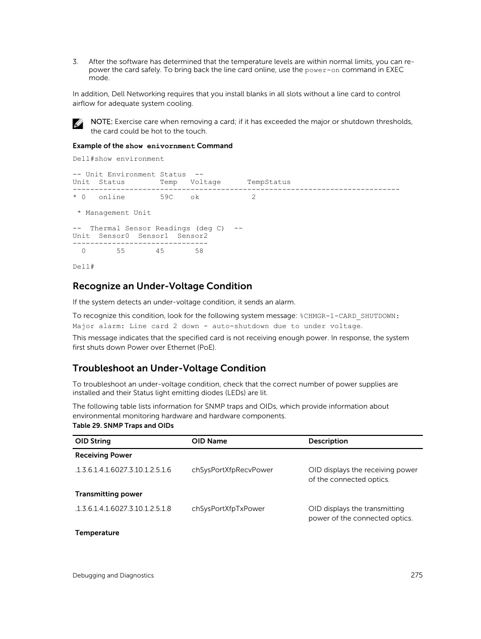 Recognize an under-voltage condition, Troubleshoot an under-voltage condition | Dell PowerEdge FX2/FX2s User Manual | Page 275 / 292