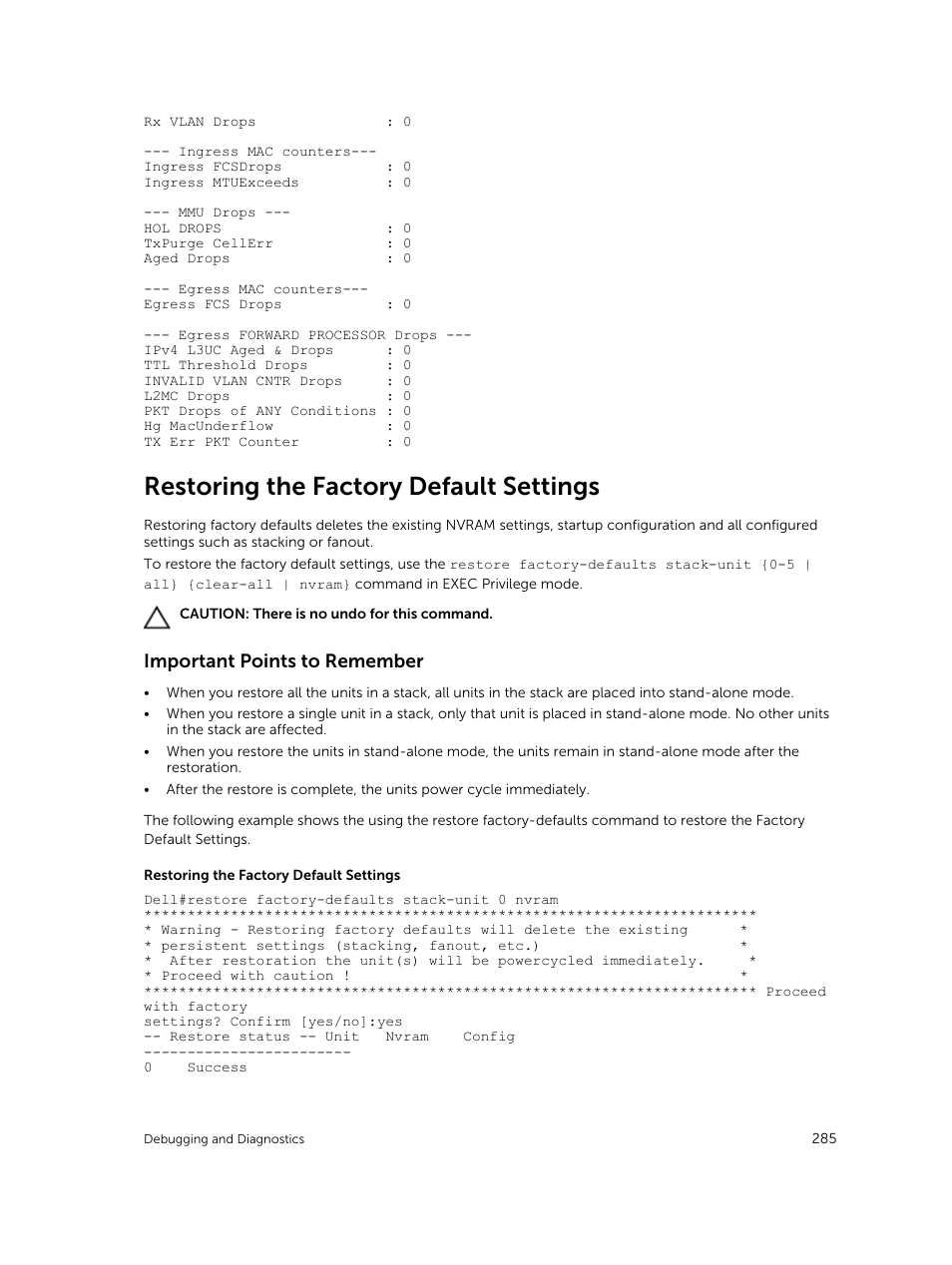 Restoring the factory default settings, Important points to remember | Dell PowerEdge FX2/FX2s User Manual | Page 285 / 292