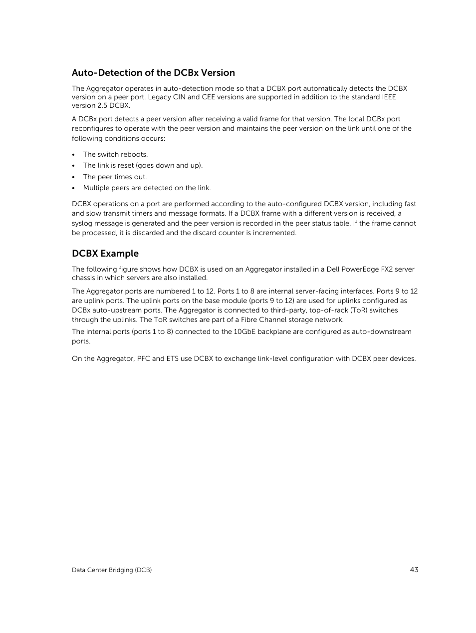 Auto-detection of the dcbx version, Dcbx example | Dell PowerEdge FX2/FX2s User Manual | Page 43 / 292